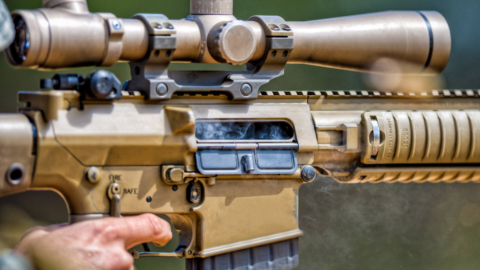 Close-up of tactical firearm