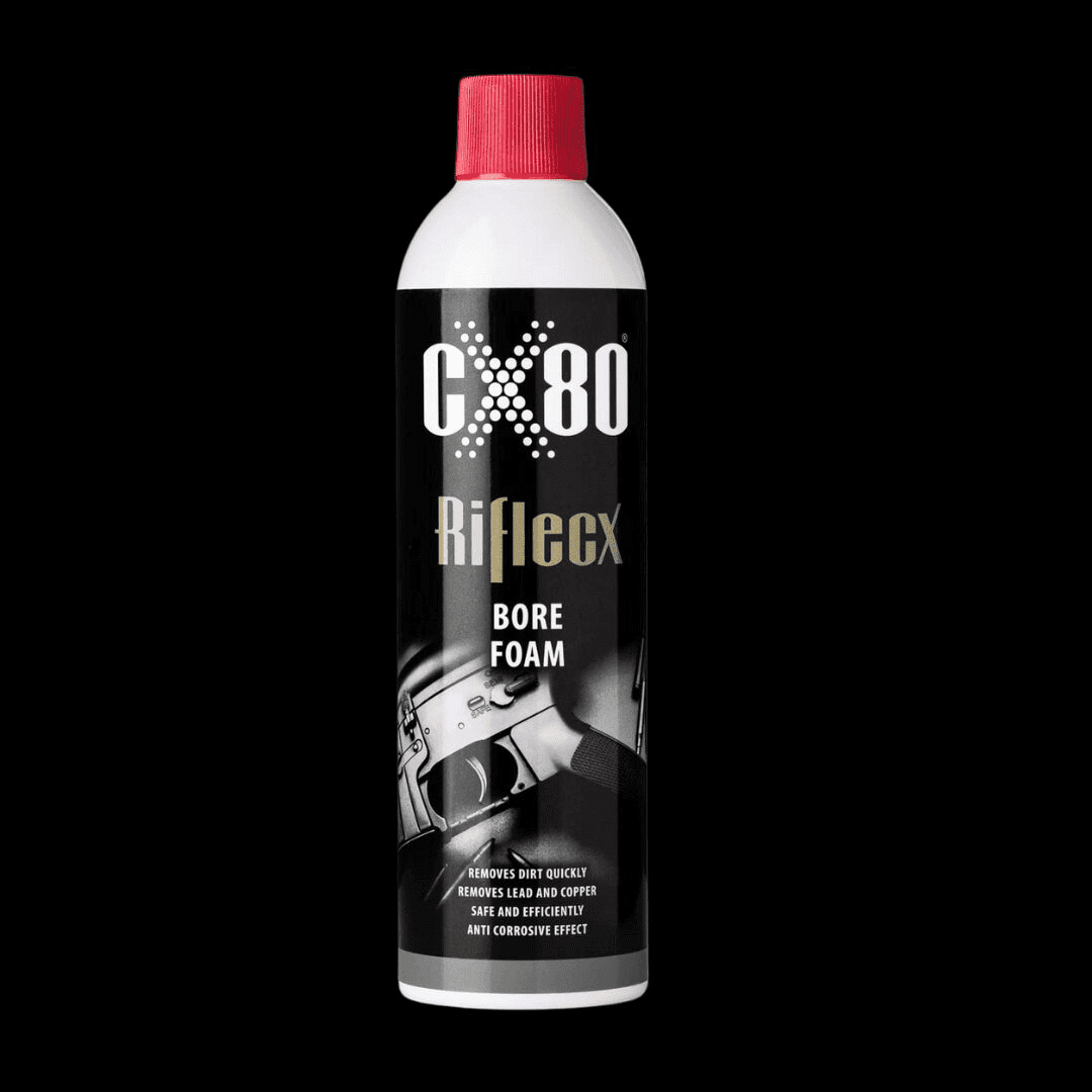 A can of CX-80 Reflex shoe foam cleaner with a red cap.