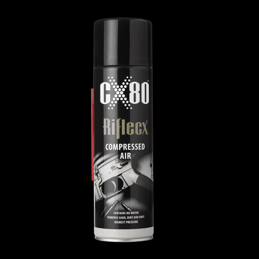 A can of CX-80 Reflex compressed air spray for cleaning.
