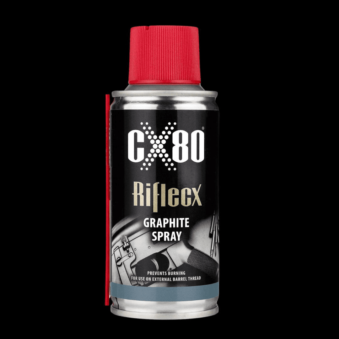 Can of CX80 Riflex Graphite Spray with a red cap.