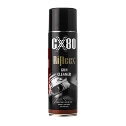 Spray can of CX-80 Riflex gun cleaner with a black cap.