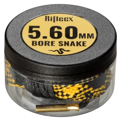 A container of 5.60mm Bore Snake cleaning tool with yellow and black pattern.