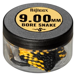 A container of 9.00mm bore snake for firearm cleaning.