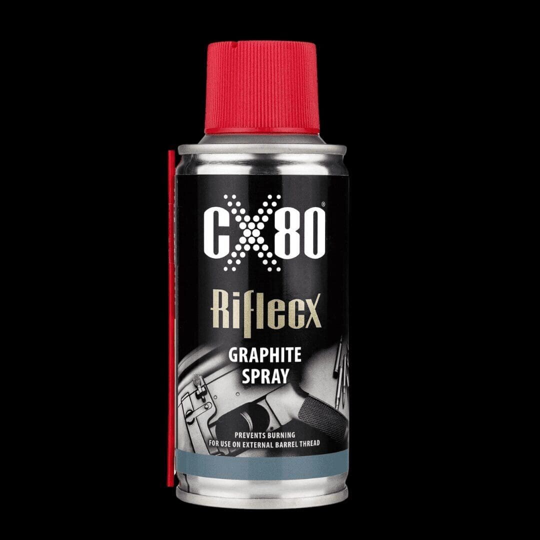 Graphite spray can with red lid